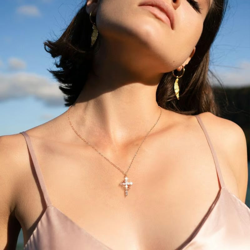 Simple Crown & Cross Pendant Choker Necklace