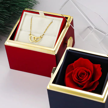 Rotating Eternal Rose Gift Box & Double Heart Necklace