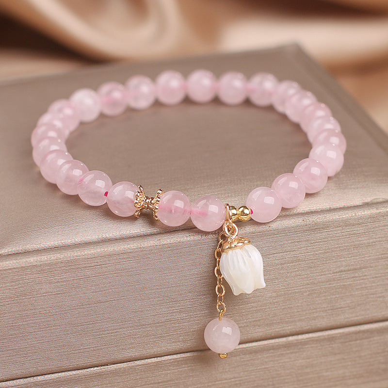 White Jade Lotus Pendant Bracelet